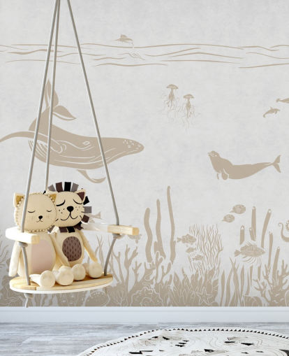 papel de parede de oceano branco chamado Monochrome Sea - Vintage White de Kikki Belle para quartos infantis e creches papel de parede de oceano branco chamado Monochrome Sea - Vintage White de Kikki Belle para quartos infantis e creches