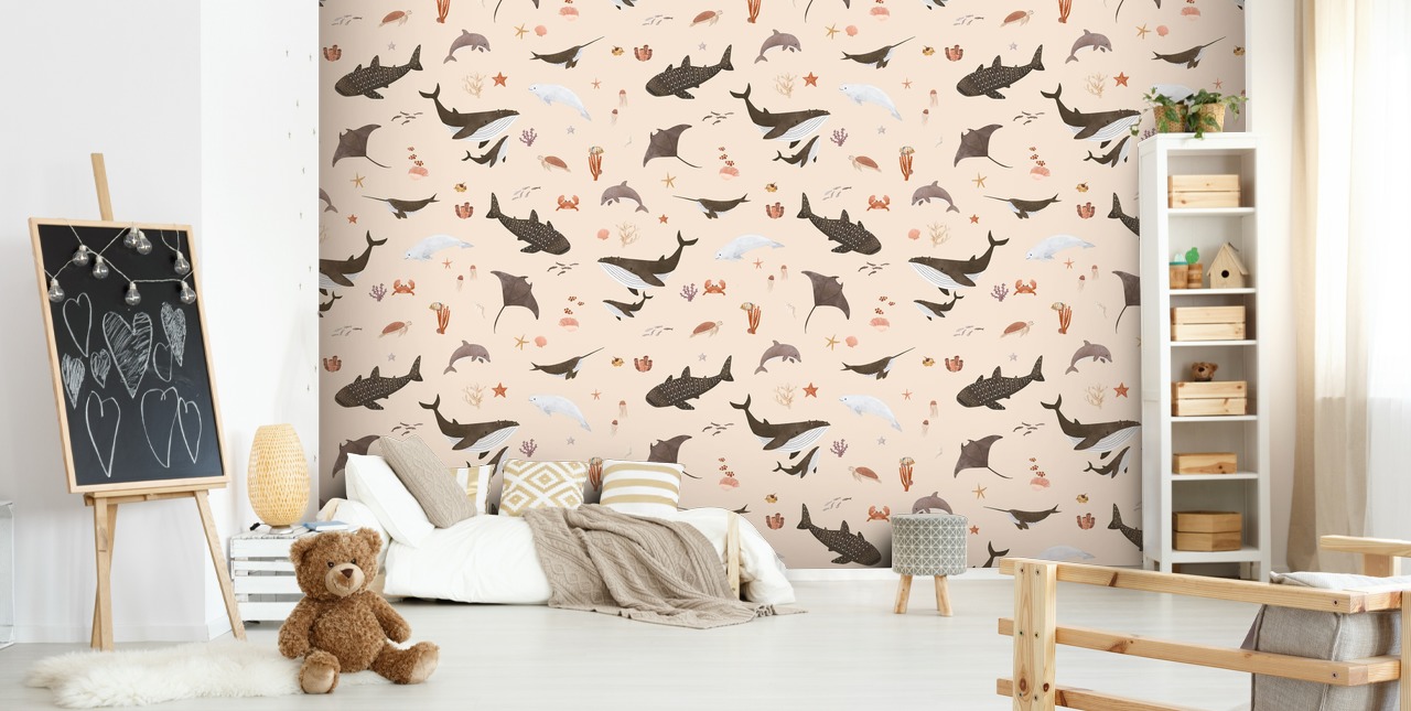 beige barns havsliv tapet som heter Beige Splendid Sea av Kikki Belle för barnens sovrum beige barns havsliv tapet som heter Beige Splendid Sea av Kikki Belle för barnens sovrum