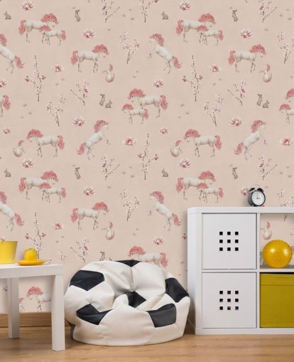 rosafarbenes Einhorn-Tapeten-Wandbild namens Pink Unique Unicorn von Kikki Belle für Mädchenzimmer und Kinderzimmer rosafarbenes Einhorn-Tapeten-Wandbild namens Pink Unique Unicorn von Kikki Belle für Mädchenzimmer und Kinderzimmer