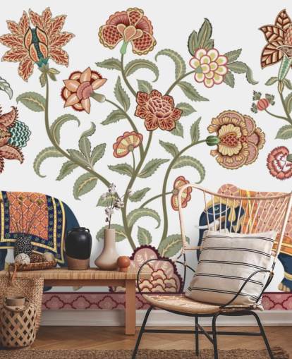 weiße und braune Chinoiserie-Tapete namens Walking Indian Elephants für Schlafzimmer, Wohn- und Esszimmer weiße und braune Chinoiserie-Tapete namens Walking Indian Elephants für Schlafzimmer, Wohn- und Esszimmer