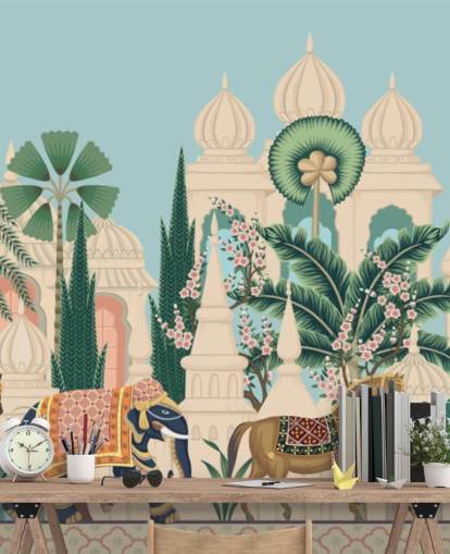 colorido papel pintado de chinoiserie llamado Chinoiserie Elephant & Horse Procesion para dormitorios y salas de estar colorido papel pintado de chinoiserie llamado Chinoiserie Elephant & Horse Procesion para dormitorios y salas de estar