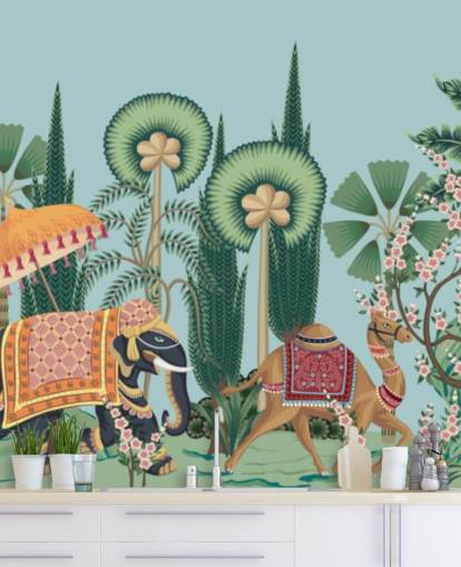chinoiserie wallpaper mural called Chinoiserie Animal Parade for bedrooms, living rooms and hallways chinoiserie wallpaper mural called Chinoiserie Animal Parade for bedrooms, living rooms and hallways