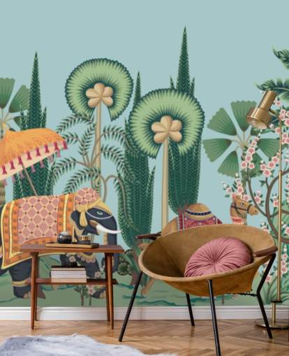 chinoiserie tapetväggmålning som heter Chinoiserie Animal Parade för sovrum, vardagsrum och hallar chinoiserie tapetväggmålning som heter Chinoiserie Animal Parade för sovrum, vardagsrum och hallar