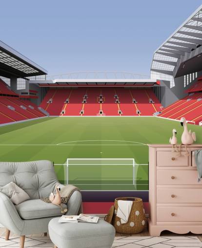 red and green football stadium wallpaper mural called Anfield Football Stadium by Matthew J I Wood Design & Illustration for child's bedroom red and green football stadium wallpaper mural called Anfield Football Stadium by Matthew J I Wood Design & Illustration for child's bedroom