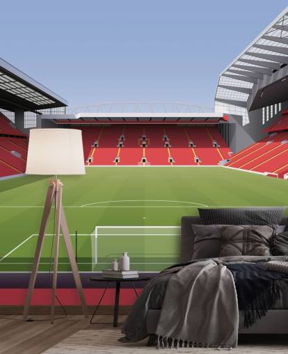 rødt og grønt fodboldstadion tapetmaleri kaldet Anfield Football Stadium af Matthew J I Wood Design & Illustration til børns soveværelse rødt og grønt fodboldstadion tapetmaleri kaldet Anfield Football Stadium af Matthew J I Wood Design & Illustration til børns soveværelse