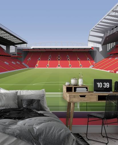 red and green football stadium wallpaper mural called Anfield Football Stadium by Matthew J I Wood Design & Illustration for child's bedroom red and green football stadium wallpaper mural called Anfield Football Stadium by Matthew J I Wood Design & Illustration for child's bedroom
