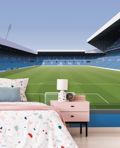 blue and green football stadium wallpaper mural called Elland Road Football Stadium for children's bedrooms and games rooms by Matthew J I Wood Design & Illustration blue and green football stadium wallpaper mural called Elland Road Football Stadium for children's bedrooms and games rooms by Matthew J I Wood Design & Illustration
