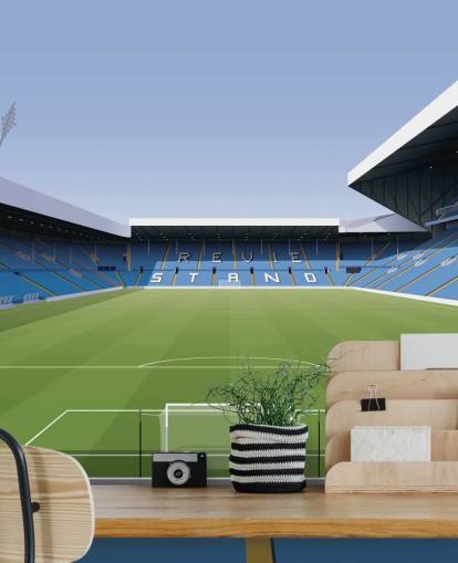 Blau-grüne Fußballstadion-Tapete namens Elland Road Football Stadium für Kinder- und Spielzimmer von Matthew J I Wood Design & Illustration Blau-grüne Fußballstadion-Tapete namens Elland Road Football Stadium für Kinder- und Spielzimmer von Matthew J I Wood Design & Illustration