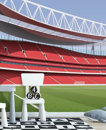 punainen ja vihreä jalkapallostadionin taustakuvamaalaus nimeltä Emirates Stadium, kirjoittanut Matthew J I Wood Design & Illustration punainen ja vihreä jalkapallostadionin taustakuvamaalaus nimeltä Emirates Stadium, kirjoittanut Matthew J I Wood Design & Illustration