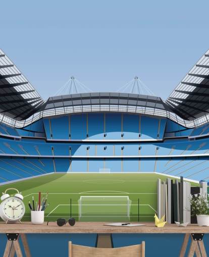 blue and green premier league stadium wallpaper mural called Etihad Stadium by Matthew J I Wood Design & Illustration blue and green premier league stadium wallpaper mural called Etihad Stadium by Matthew J I Wood Design & Illustration