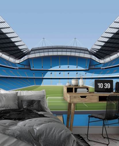blue and green premier league stadium wallpaper mural called Etihad Stadium by Matthew J I Wood Design & Illustration blue and green premier league stadium wallpaper mural called Etihad Stadium by Matthew J I Wood Design & Illustration