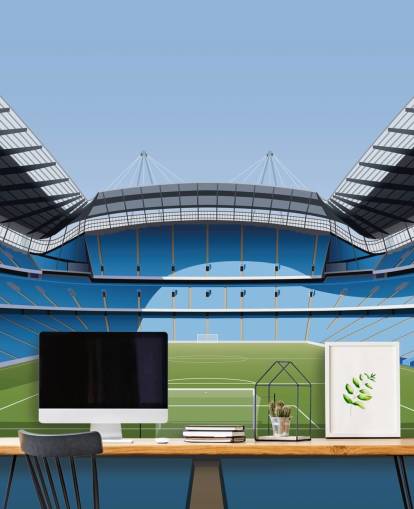 papier peint mural bleu et vert du stade de la Premier League appelé Etihad Stadium par Matthew J I Wood Design & Illustration papier peint mural bleu et vert du stade de la Premier League appelé Etihad Stadium par Matthew J I Wood Design & Illustration