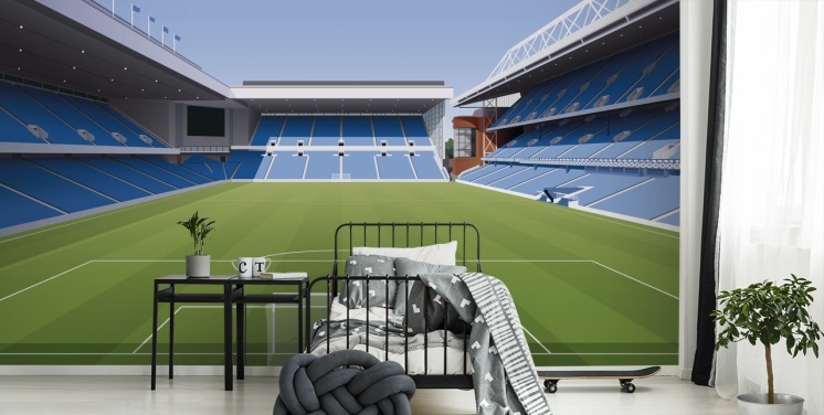 blå og grønn fotballstadion tapet kalt Ibrox Football Stadium av Matthew J I Wood Design & Illustrasjon for barnas soverom