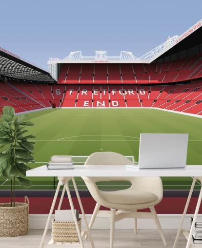 rode en groene muurschildering voor voetbalstadion genaamd Old Trafford Football Stadium van Matthew J I Wood Design & Illustration voor kinderkamers rode en groene muurschildering voor voetbalstadion genaamd Old Trafford Football Stadium van Matthew J I Wood Design & Illustration voor kinderkamers