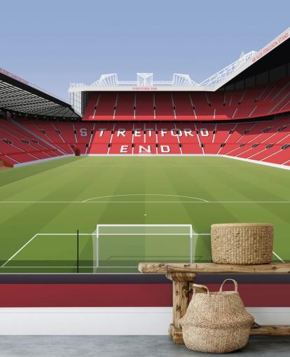 red and green football stadium wallpaper mural called Old Trafford Football Stadium by Matthew J I Wood Design & Illustration for child's bedrooms red and green football stadium wallpaper mural called Old Trafford Football Stadium by Matthew J I Wood Design & Illustration for child's bedrooms