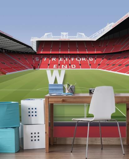 röd och grön fotbollsstadion tapetväggmålning som heter Old Trafford Football Stadium av Matthew J I Wood Design & Illustration för barns sovrum röd och grön fotbollsstadion tapetväggmålning som heter Old Trafford Football Stadium av Matthew J I Wood Design & Illustration för barns sovrum