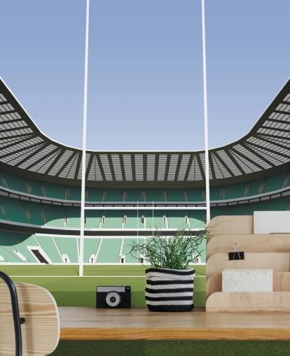 Grünes England-Rugby-Tapetenwandbild mit dem Titel Twickenham Rugby Stadium von Matthew J I Wood Design & Illustration Grünes England-Rugby-Tapetenwandbild mit dem Titel Twickenham Rugby Stadium von Matthew J I Wood Design & Illustration
