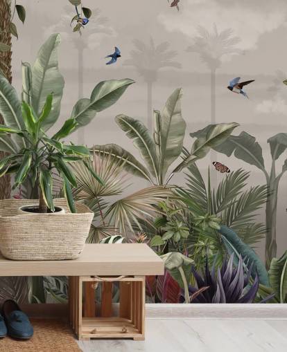 mural de papel de parede da selva chamado A Day in the Jungle at Wallsauce para quartos e corredores mural de papel de parede da selva chamado A Day in the Jungle at Wallsauce para quartos e corredores