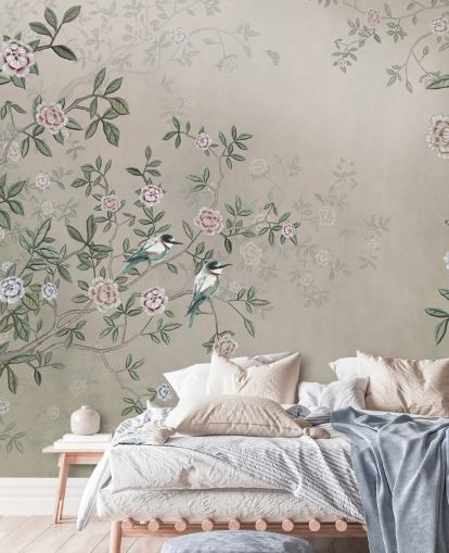 beige nature wallpaper mural called Birds Singing in the Rose Garden at Wallsauce for bedrooms, living rooms and bathrooms beige nature wallpaper mural called Birds Singing in the Rose Garden at Wallsauce for bedrooms, living rooms and bathrooms