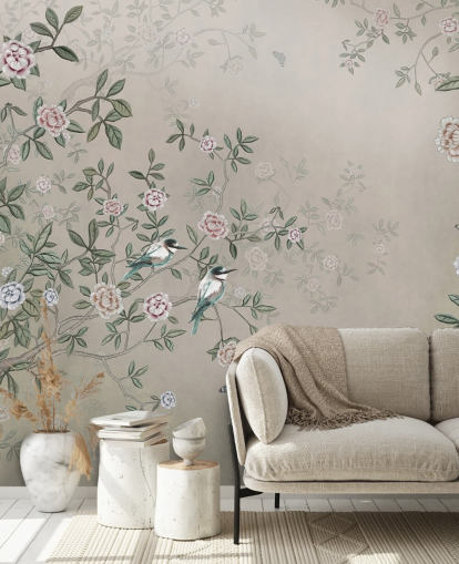 carta da parati murale beige con natura chiamata Birds Singing in the Rose Garden at Wallsauce per camere da letto, salotti e bagni carta da parati murale beige con natura chiamata Birds Singing in the Rose Garden at Wallsauce per camere da letto, salotti e bagni