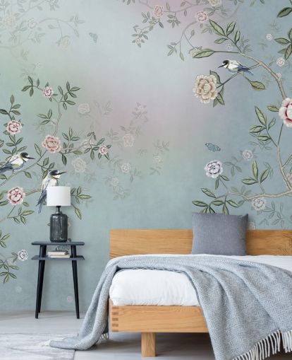 blue rose garden wallpaper mural called Birds Singing in the Rose Garden Blue at Wallsauce for bedrooms, living rooms and bathrooms blue rose garden wallpaper mural called Birds Singing in the Rose Garden Blue at Wallsauce for bedrooms, living rooms and bathrooms