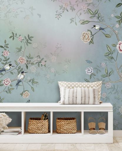 blue rose garden wallpaper mural called Birds Singing in the Rose Garden Blue at Wallsauce for bedrooms, living rooms and bathrooms blue rose garden wallpaper mural called Birds Singing in the Rose Garden Blue at Wallsauce for bedrooms, living rooms and bathrooms