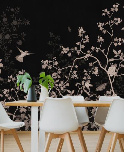 mørkt jungle tapet kaldet Dark Birds and Butterflies på Wallsauce til soveværelser, stuer og badeværelser mørkt jungle tapet kaldet Dark Birds and Butterflies på Wallsauce til soveværelser, stuer og badeværelser
