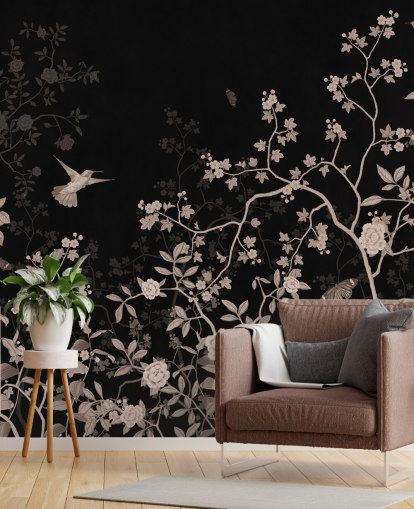 carta da parati della giungla scura chiamata Dark Birds and Butterflies a Wallsauce per camere da letto, salotti e bagni carta da parati della giungla scura chiamata Dark Birds and Butterflies a Wallsauce per camere da letto, salotti e bagni