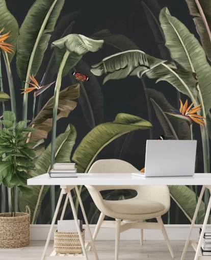 mørkt palmetretapet kalt Palm Trees and Butterflies Dark at Wallsauce for soverom mørkt palmetretapet kalt Palm Trees and Butterflies Dark at Wallsauce for soverom