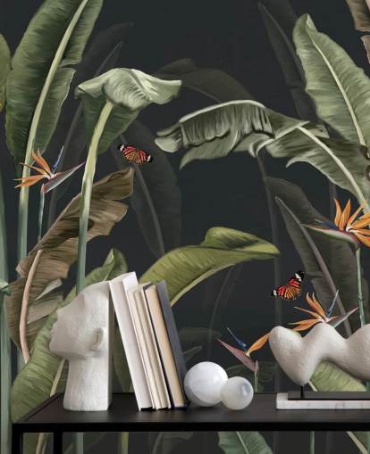 dark palm tree wallpaper called Palm Trees and Butterflies Dark at Wallsauce for bedrooms dark palm tree wallpaper called Palm Trees and Butterflies Dark at Wallsauce for bedrooms