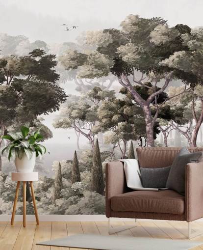 grey forest wallpaper mural called Vintage Forest Landscape Grey at Wallsauce for bedrooms, kitchens and offices grey forest wallpaper mural called Vintage Forest Landscape Grey at Wallsauce for bedrooms, kitchens and offices