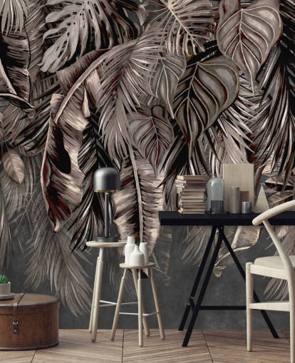 mural de papel de parede de folhas pretas chamado Hanging Tropical Palm Trees Black at Wallsauce para quartos e cozinhas mural de papel de parede de folhas pretas chamado Hanging Tropical Palm Trees Black at Wallsauce para quartos e cozinhas