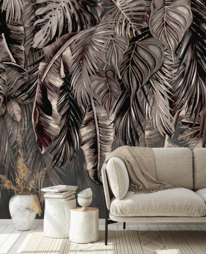 black leaf wallpaper mural called Hanging Tropical Palm Trees Black at Wallsauce for bedrooms and kitchens black leaf wallpaper mural called Hanging Tropical Palm Trees Black at Wallsauce for bedrooms and kitchens