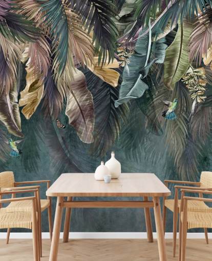 blue leaf wallpaper mural called Hanging Tropical Palm Trees Blue for bedrooms, living rooms and bathrooms blue leaf wallpaper mural called Hanging Tropical Palm Trees Blue for bedrooms, living rooms and bathrooms