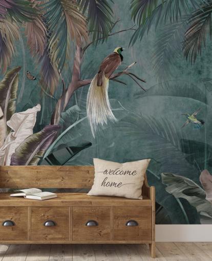 papier peint mural de la jungle bleue appelé Jungle Birds and Butterflies Blue at Wallsauce pour chambres et salles de bain papier peint mural de la jungle bleue appelé Jungle Birds and Butterflies Blue at Wallsauce pour chambres et salles de bain
