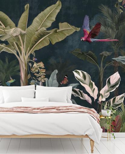 jungle wallpaper mural called Parrot Flying Through the Jungle at Wallsauce for bedrooms and living rooms jungle wallpaper mural called Parrot Flying Through the Jungle at Wallsauce for bedrooms and living rooms