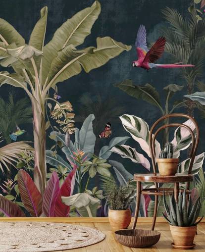jungle wallpaper mural called Parrot Flying Through the Jungle at Wallsauce for bedrooms and living rooms jungle wallpaper mural called Parrot Flying Through the Jungle at Wallsauce for bedrooms and living rooms