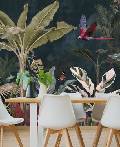 mural de papel de parede da selva chamado Parrot Flying Through the Jungle at Wallsauce para quartos e salas de estar mural de papel de parede da selva chamado Parrot Flying Through the Jungle at Wallsauce para quartos e salas de estar