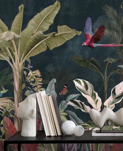 jungle wallpaper mural called Parrot Flying Through the Jungle at Wallsauce for bedrooms and living rooms jungle wallpaper mural called Parrot Flying Through the Jungle at Wallsauce for bedrooms and living rooms