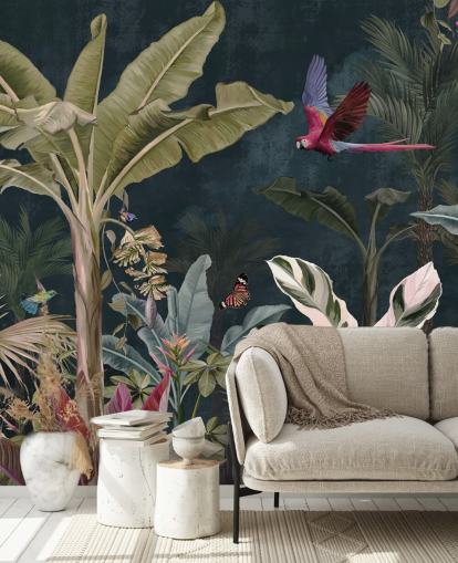 jungle wallpaper mural called Parrot Flying Through the Jungle at Wallsauce for bedrooms and living rooms jungle wallpaper mural called Parrot Flying Through the Jungle at Wallsauce for bedrooms and living rooms