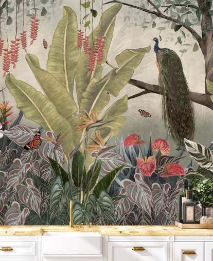 peacock wallpaper mural called Peacock in the Jungle at Wallsauce for bedrooms, living rooms and dining rooms peacock wallpaper mural called Peacock in the Jungle at Wallsauce for bedrooms, living rooms and dining rooms