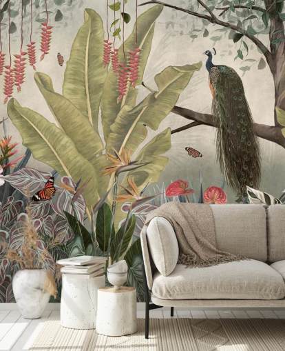 peacock wallpaper mural called Peacock in the Jungle at Wallsauce for bedrooms, living rooms and dining rooms peacock wallpaper mural called Peacock in the Jungle at Wallsauce for bedrooms, living rooms and dining rooms