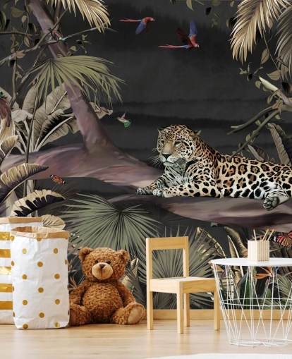dark jungle wallpaper mural called Relaxing Jungle Jaguar Dark at Wallsauce for bedrooms and living rooms dark jungle wallpaper mural called Relaxing Jungle Jaguar Dark at Wallsauce for bedrooms and living rooms