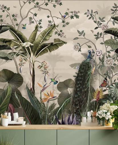tropical forest peacock wallpaper mural called Tropical Forest Peacock at Wallsauce for bedrooms and living rooms tropical forest peacock wallpaper mural called Tropical Forest Peacock at Wallsauce for bedrooms and living rooms