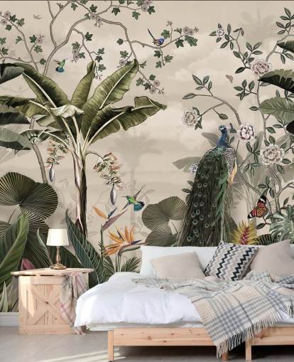 tropical forest peacock wallpaper mural called Tropical Forest Peacock at Wallsauce for bedrooms and living rooms tropical forest peacock wallpaper mural called Tropical Forest Peacock at Wallsauce for bedrooms and living rooms
