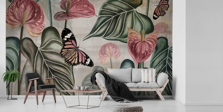 jungle sommerfugl tapetmaleri kaldet Tropical Jungle Close Up på Wallsauce til soveværelser og stuer