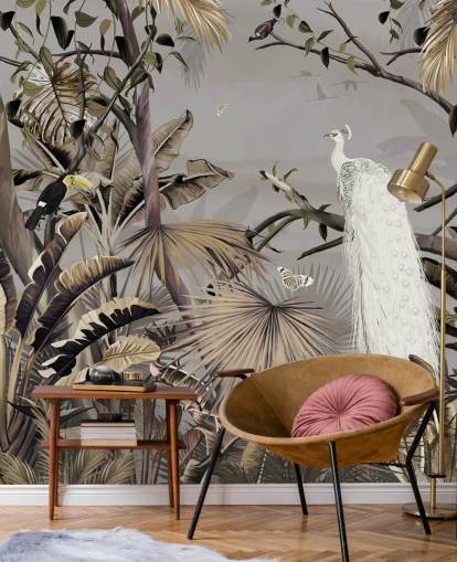 white peacock wallpaper mural called Jungle White Peacock at Wallsauce for bedrooms and hallways white peacock wallpaper mural called Jungle White Peacock at Wallsauce for bedrooms and hallways