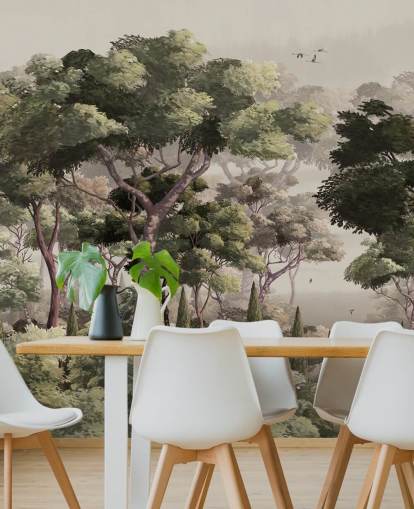 vintage skov tapetmaleri kaldet Vintage Forest Landscape på Wallsauce til soveværelser, stuer og gange vintage skov tapetmaleri kaldet Vintage Forest Landscape på Wallsauce til soveværelser, stuer og gange