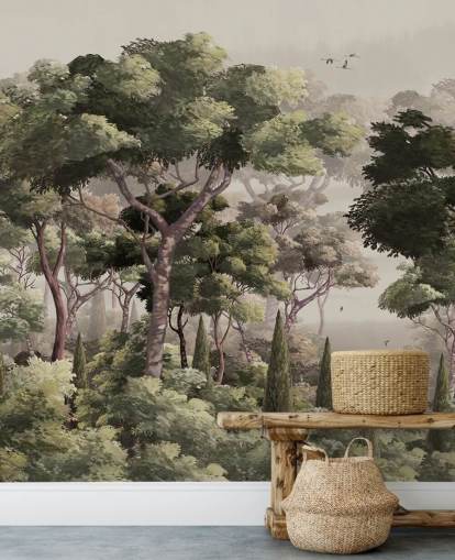 vintage forest wallpaper mural called Vintage Forest Landscape at Wallsauce for bedrooms, living rooms and hallways vintage forest wallpaper mural called Vintage Forest Landscape at Wallsauce for bedrooms, living rooms and hallways