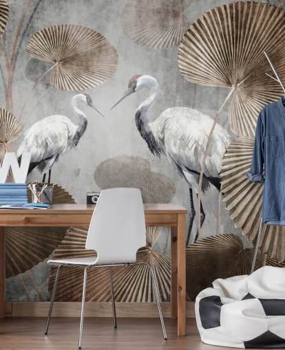 vintage jungle wallpaper mural called Vintage Jungle Cranes at Wallsauce for bedrooms, living rooms and hallways vintage jungle wallpaper mural called Vintage Jungle Cranes at Wallsauce for bedrooms, living rooms and hallways